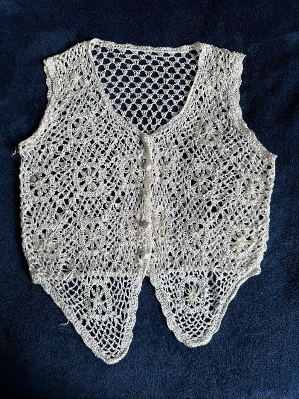 Crocheted Lace Vest - Cream Openwork Women's Sweater